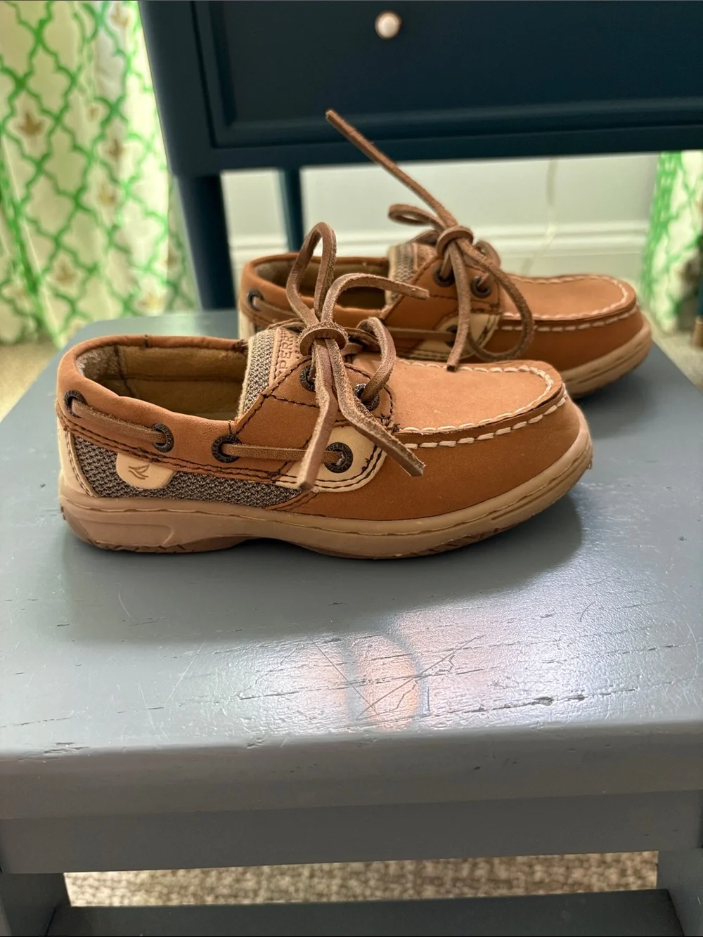 Boys Sperry Tan/Brown Moccasin Boat Shoes—toddler size 9.5W